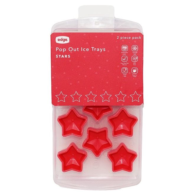 2pk STAR SHAPE SILICONE ICE CUBE MOLD RED C/P 12