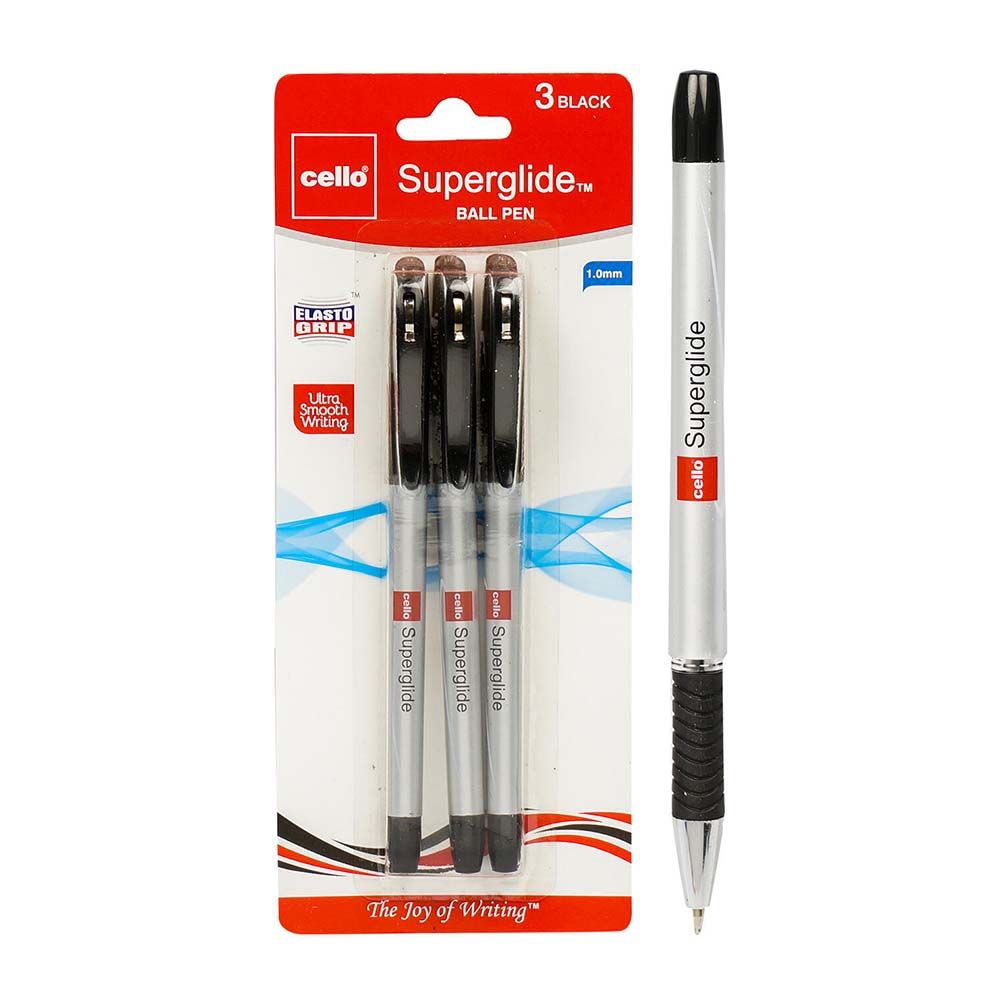 3pk CELLO BLACK SUPERGLIDE PEN C/P 72