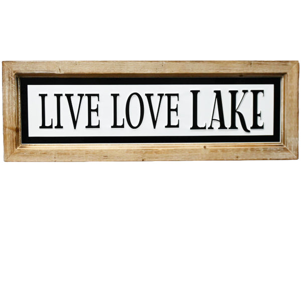 27"x9" LIVE LOVE LAKE Embss Metal Wood Framed Wall Sign C/P 6