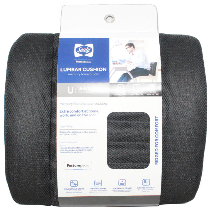 BLACK SEALY MEMORY FOAM LUMBAR CUSHION C/P 12