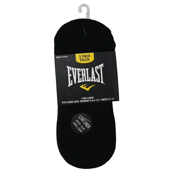 *USA ONLY* Adult Black M 3pk Unisex 1/2 Cushion Low Liner Socks EVERLAST C/P 30