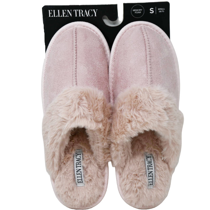 S-XL WOMEN BLUSH MICROSUEDE SLIPPER W/FAUX FUR COLLAR C/P 18