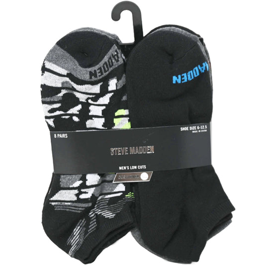 8pk MENS HALF CUSHION LOW CUT SOCKS ASST COLOR SIZE 10-13 STEVE MADDEN C/P 24