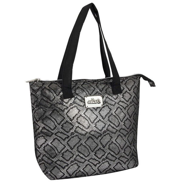 13" DELIA'S SNAKE SKIN/BLACK METALLIC LUNCH TOTE HANDBAG C/P 24