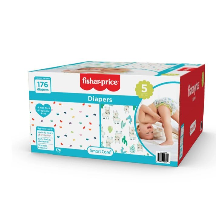 176ct FISHER PRICE FULL ELASTIC WAIST BAND DIAPERS W/WETNESS INDICATOR SIZE 5 C/P 1