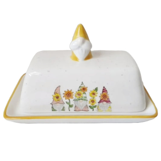 7" SUNFLOWER GNOME BUTTER DISH C/P 12