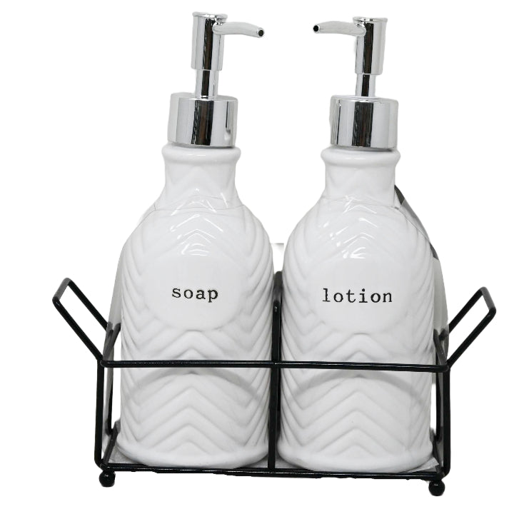 Chevron Ceramic Bath Soap and Pump with Metal Base C/P 12