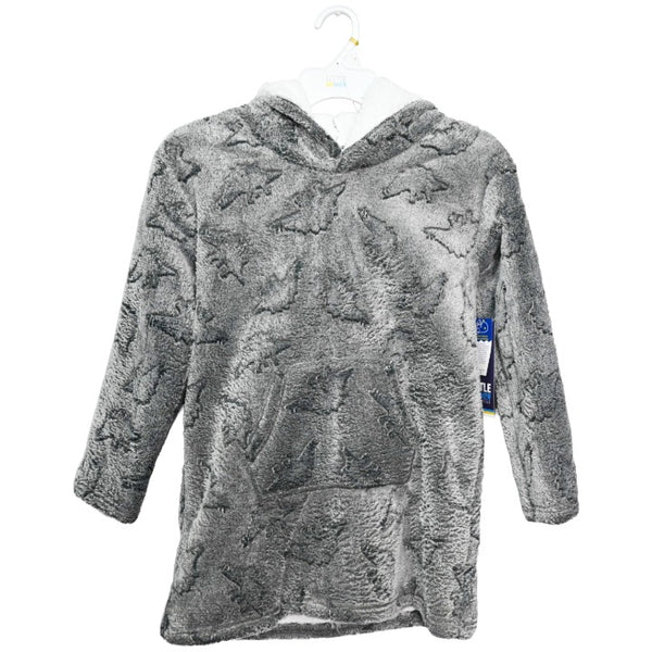 GRY HOODED JACQUARD PLUSH SLEEPSHIRT W/LINED SHERPA & DINO PRINT 4-ASST SIZE LITTLE DREAMER C/P 30