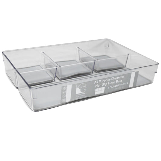 4sect Grey Plstc Storage Organizer wNon-Slip Bottom C/P 12