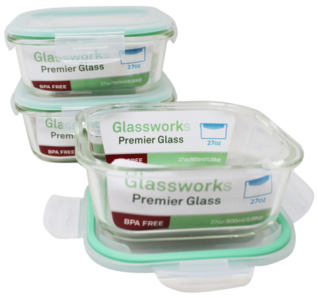 800ml SQUARE GLASS FOOD CONTAINER C/P 24