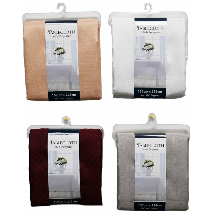 60"x90" ASST SOLID POLYESTER TABLECLOTH C/P 24