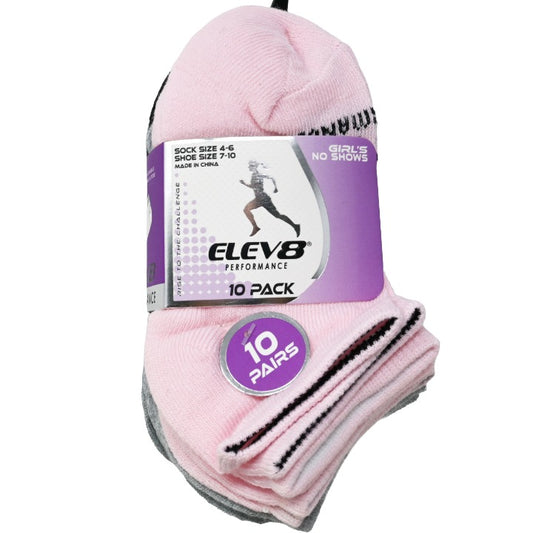 10pk Girls 4-6 P/G/B Asst No Show Socks C/P 60 ELEV8