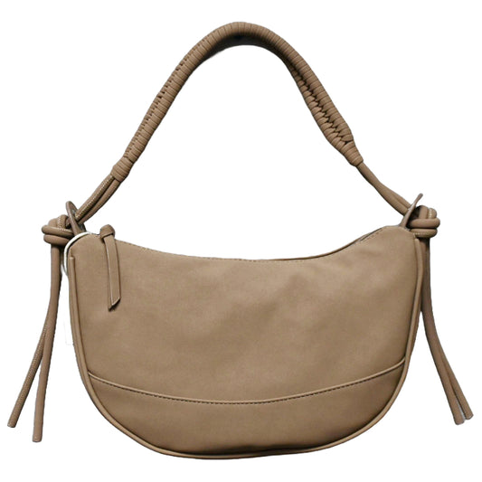 TAUPE CRESCENT SHOULDER BAG wWRAPPED HANDLE AND TIES C/P 12