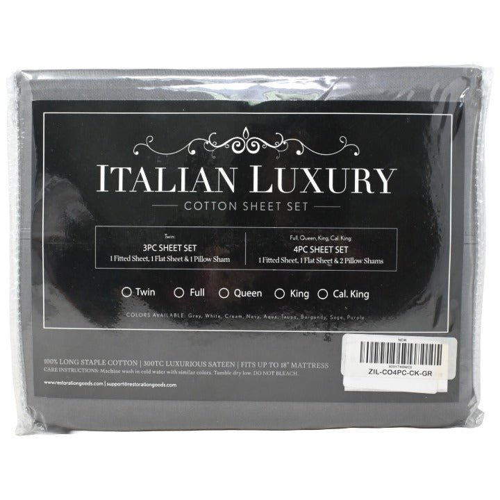 *NO CA*4pc Gray Cal King Sheet Set C/P