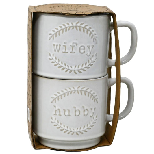 2pk Stacked Mug Set Hubby Wifey C/P 12