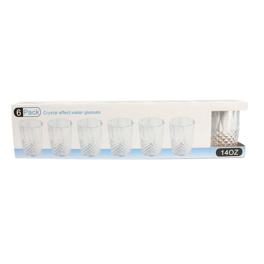 PLASTIC CRYSTAL EFFECT GLASS SET 6PC SET 14OZ DIAMOND C/P 12