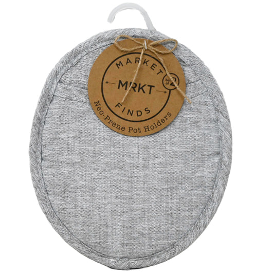 2pk Vapor Gray Chambray Black Neo-Prene Oval Pot Holders C/P 48
