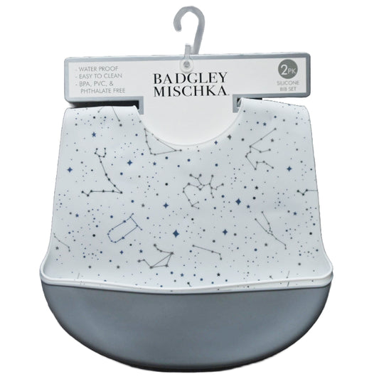 2pk White Constellation Print & Gray Silicone Bibs Badgley Mischka C/P 60