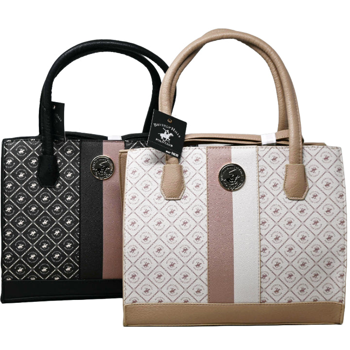 BHPC CARRY ALL HANDBAG W/TOP ZIPPER 2-ASST BLK & TAUPE C/P 12