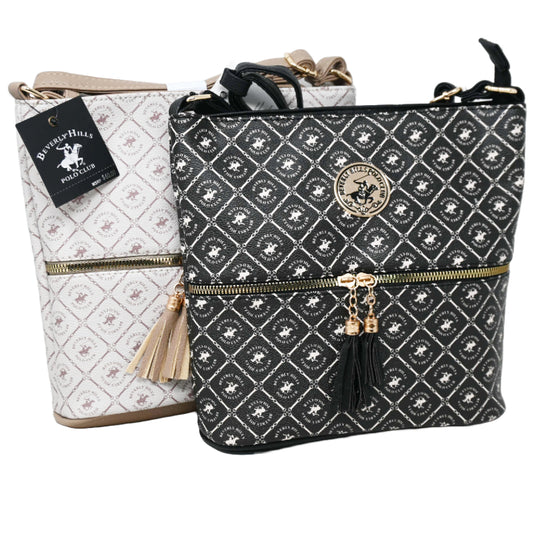 BHPC CROSSBODY HANDBAG W/TOP ZIPPER 2-ASST BLK-BROWN C/P 12