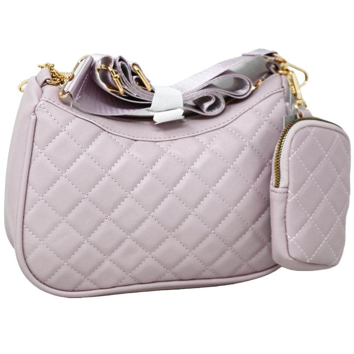 LILAC QUILTED HOBO CROSSBODY wWEB STRAP AND COIN PURSE C/P 24