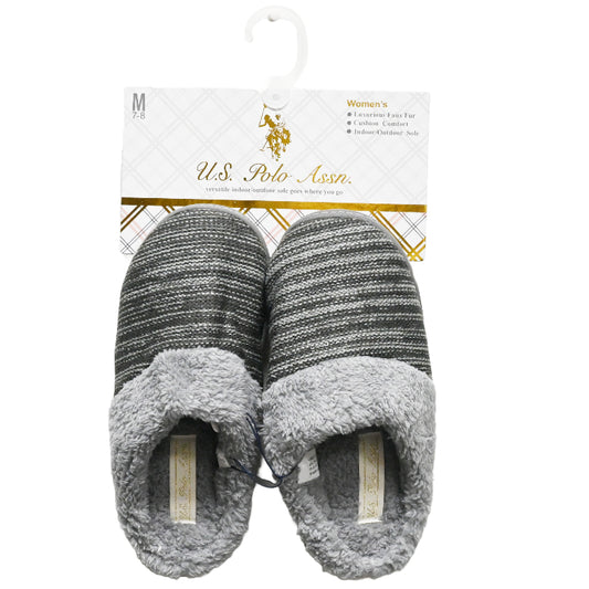 U.S. POLO ASSN. LADIES GRAY SLIPPERS WITH FUR C/P 24
