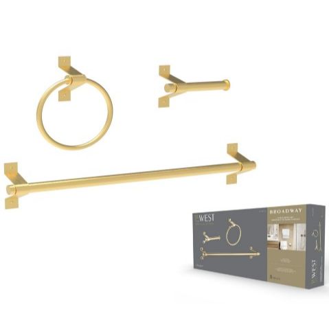 3pc BROADWAY BRUSHED GOLD BATH HARDWARE SET C/P 6