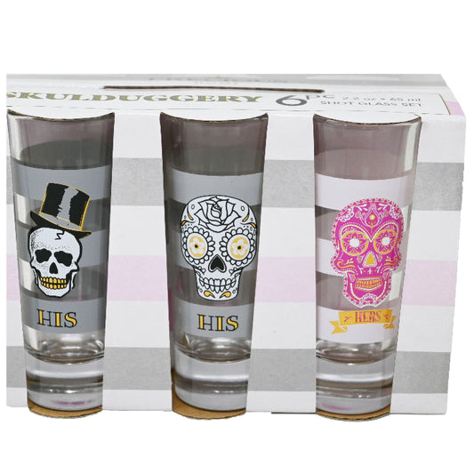 6pc 2.5oz SKULDUGGERY TALL SHOT GLASS SET C/P 12