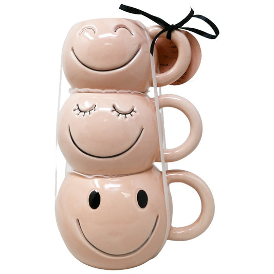 3pc Smileys Stacking Mugs C/P 12 MRKT FINDS