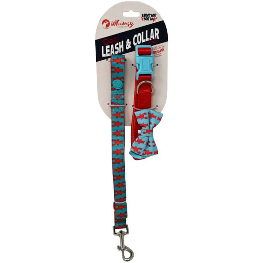 DOG BOW COLLAR & LEASH SET LOBSTER TEAL C/P 48