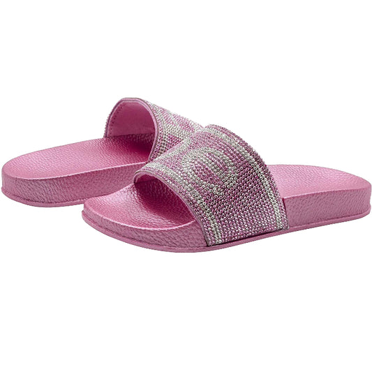 BEBE FUCHSIA GIRLS METALLIC SLIDE SANDALS W/RHINESTONES ASST SIZE C/P 12