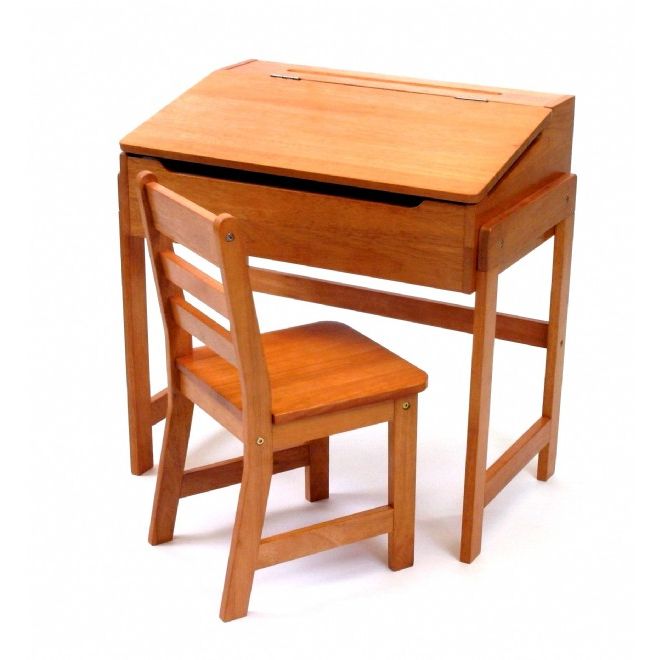 KIDS SLANTED TOP DESK & CHAIR SET PECAN FINISH C/P 1