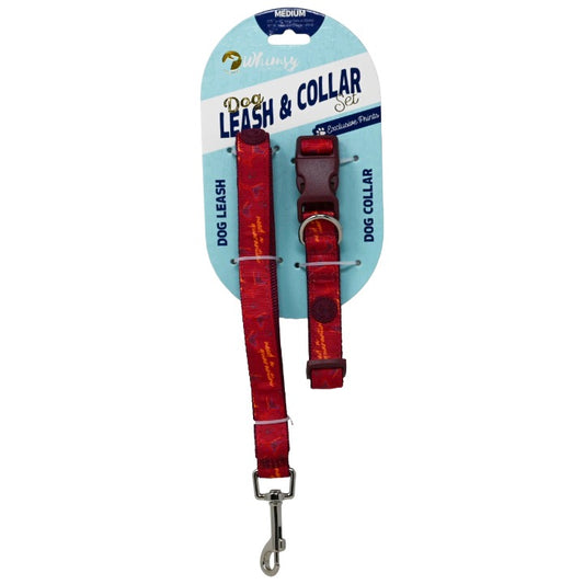 DOG COLLAR LEASH SET NEED RED C/P 48