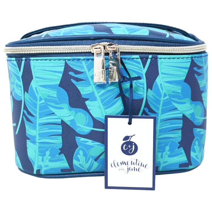 *OUTSIDE CA* NAVY/GRN TRAIN CASE W/LEAVES PRINT CLEMENTINE AND JANE C/P 20