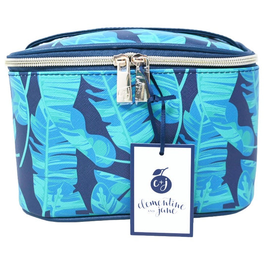 *OUTSIDE CA* NAVY/GRN TRAIN CASE W/LEAVES PRINT CLEMENTINE AND JANE C/P 20