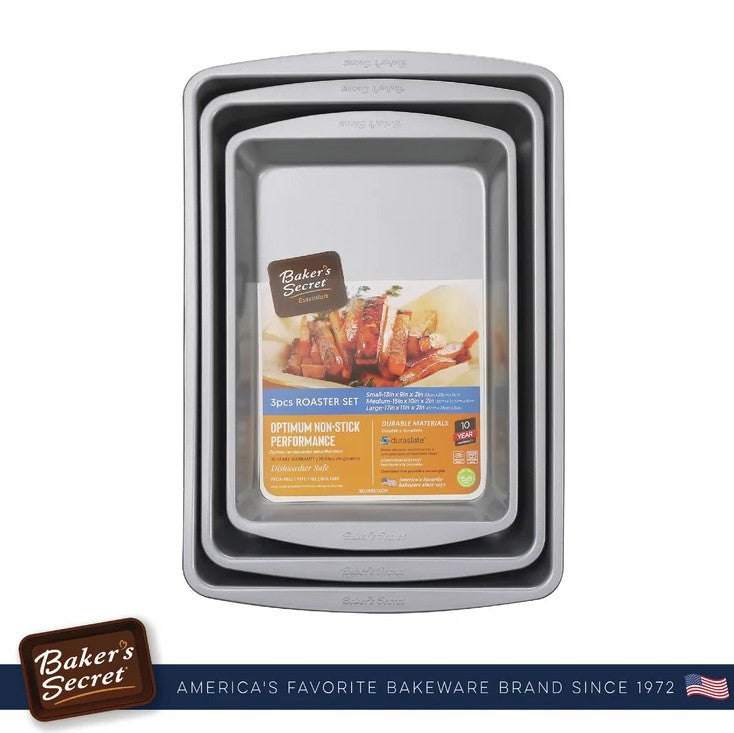 Baker's Secret 3pc Roaster Set, 17in 15in 13in, Duraslate C/P 6