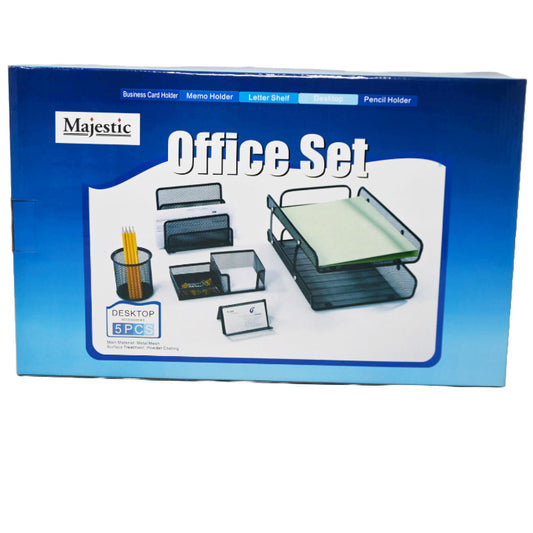 5pc BLACK METAL MESH STATIONERY SET C/P 8
