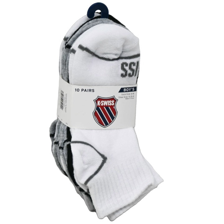 K-SWISS 10PK 6-8 BOYS QTR STRIPE SOCKS C/P 36