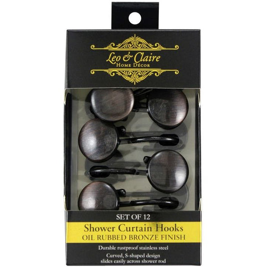 12pc OIL RUBBED BRONZE METAL SHOWER CURTAIN HOOKS C/P 48