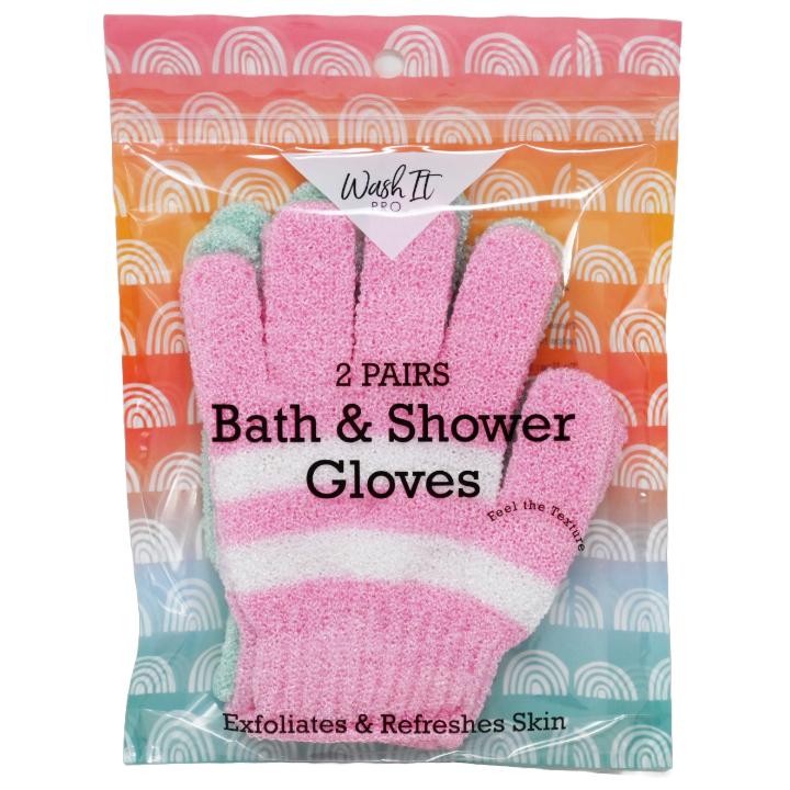 2pk PINK/GREEN BATH & SHOWER GLOVES C/P 72
