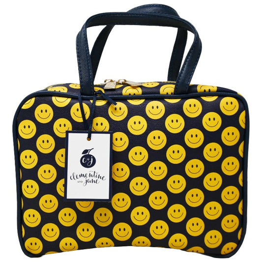 *OUTSIDE CA* NAVY TRAVEL CASE W/PRINTED HAPPY FACES CLEMENTINE AND JANE C/P 20