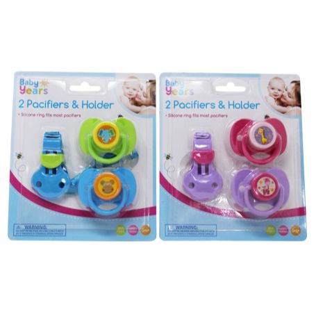 PACIFIER SET, 2PC W/HOLDER 3 ASSTD C/P 36