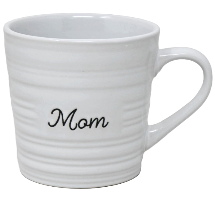 16oz White Mug with Embossed Pattern and Debossed "Mom" C/P 24