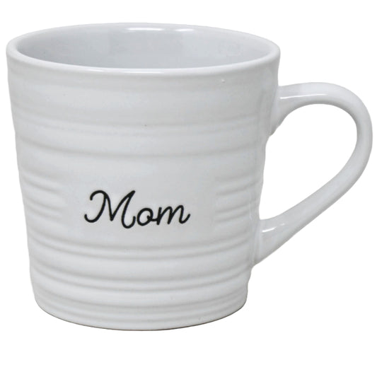16oz White Mug with Embossed Pattern and Debossed "Mom" C/P 24