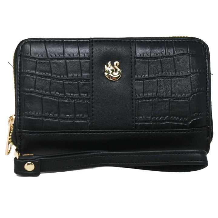 BLACK ZIP AROUND WALLET IN CROCO GLORIA VANDERBILT C/P 60