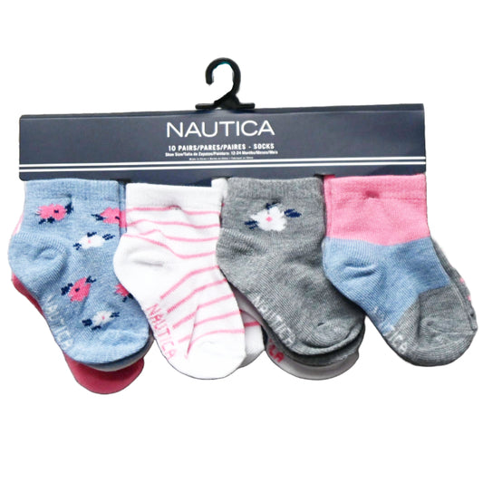 10pk GIRLS NAUTICA FLORAL QTR SOCKS C/P 60