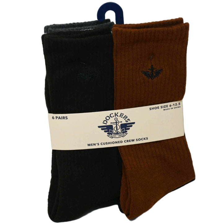 6pk HALF CUSHION CREW SOCKS W/EMBROIDERY ASST COLORS SIZE 10-13 C/P 36