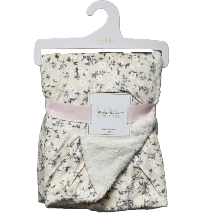 1pc Mink & Sherpa Blanket - Ditsy Floral On Cream C/P 48