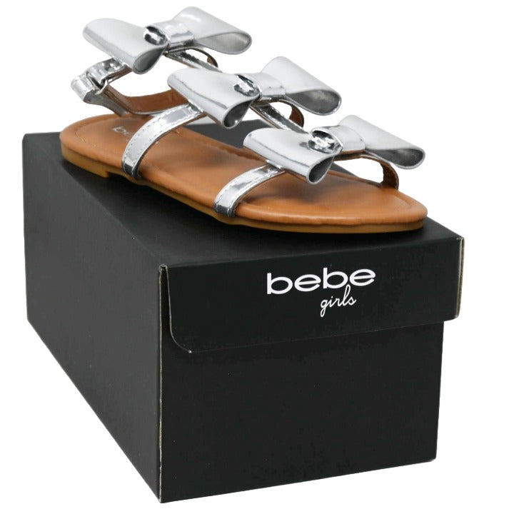 GIRLS SILVER FLAT SANDAL wOVERSIZED BOWS BEBE 6-ASST SIZE C/P 12
