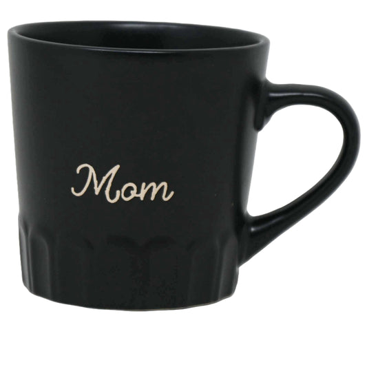 16oz Matte Black Mug with Embossed Pattern and Debossed "Mom" C/P 24
